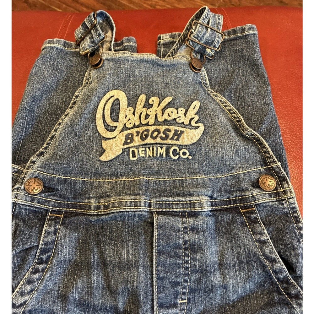 OshKosh Bgosh Toddler Overalls 3T Blue Denim Vestbak Embroidered Patch Logo Bib